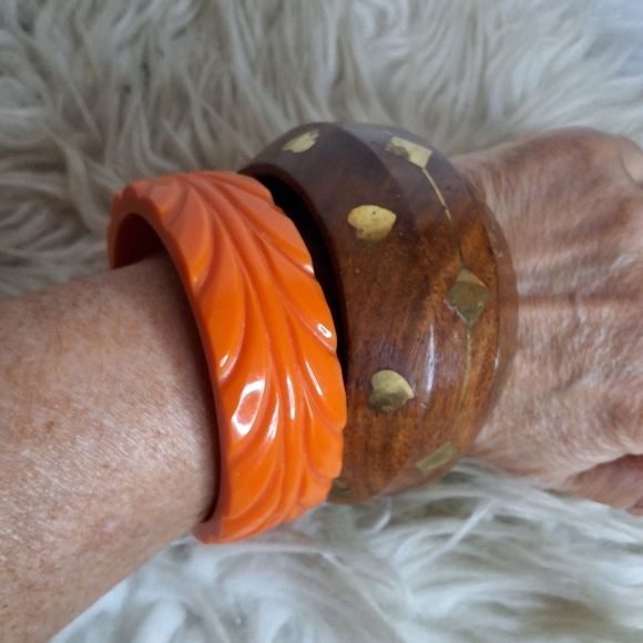 Vintage Orange and Brown Bangle Set - Picture 1 of 7